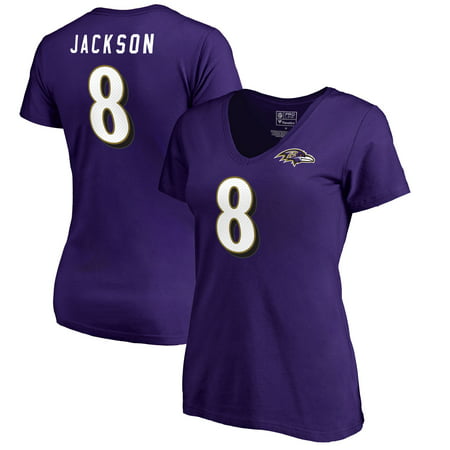 Lamar Jackson Baltimore Ravens NFL Pro Line by Fanatics Branded Women's Authentic Stack Name & Number T-Shirt -