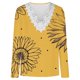 thumbnail image 4 of MHFRRA Camiseta Ajustada de Manga Larga con Cuello En V y Encaje de Punto con Estampado Informal de Moda de Primavera/Verano para Mujer Amarillo, 4 of 4