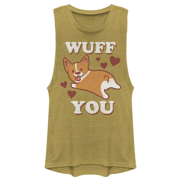 Junior's Lost Gods Wuff You Festival Muscle Graphic Tee Gold Heather Small