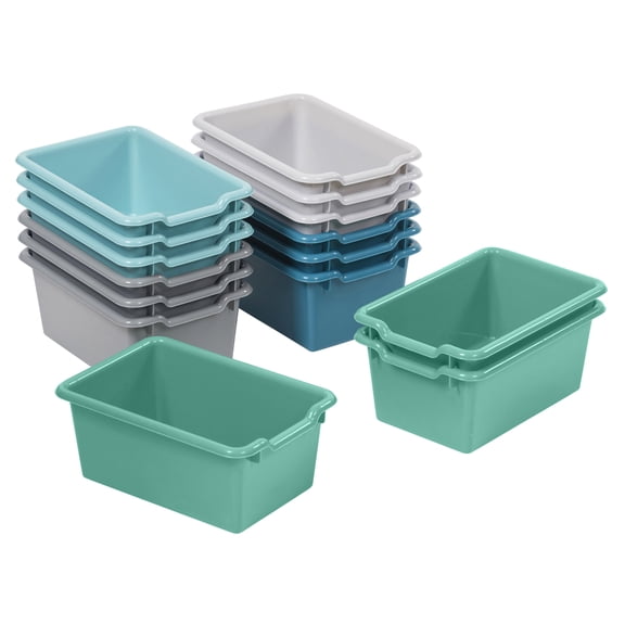 ECR4Kids Scoop Front Plastic Storage Bins, Multipurpose Organization, Contemporary, 15-Piece
