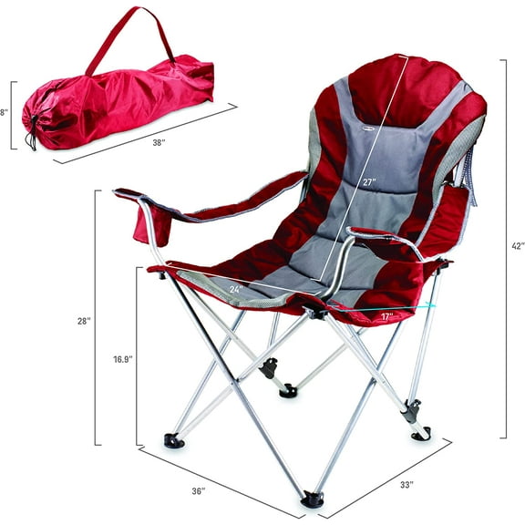 Picnic Time Reclining Camp Chair - Collapsible Beach Chair for Adults, Sports Chair with Carry Bag