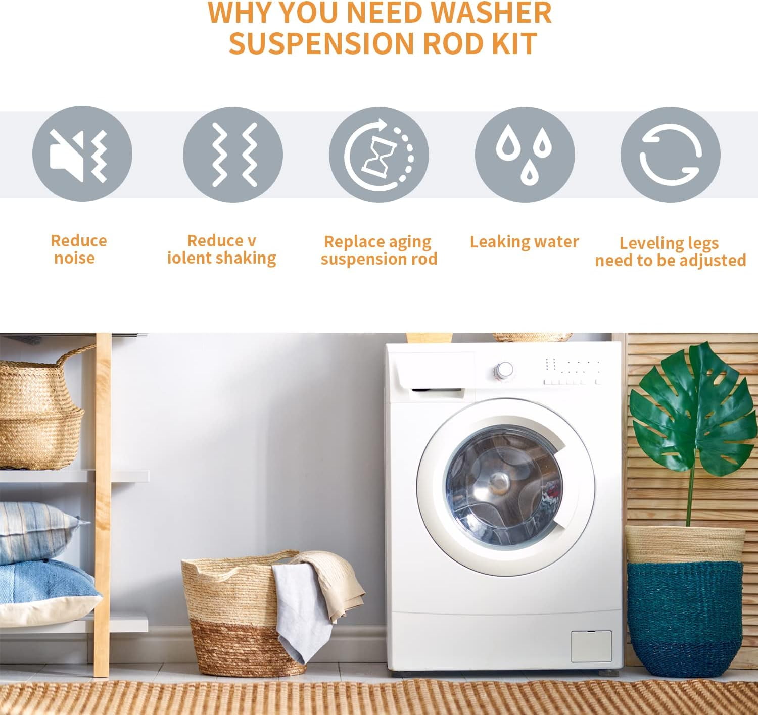 Binazon Suspension Rod Kit with Suspension Springs for Whirlpool, Kenmore, Amana, Maytag Washing Machines, 4-Count