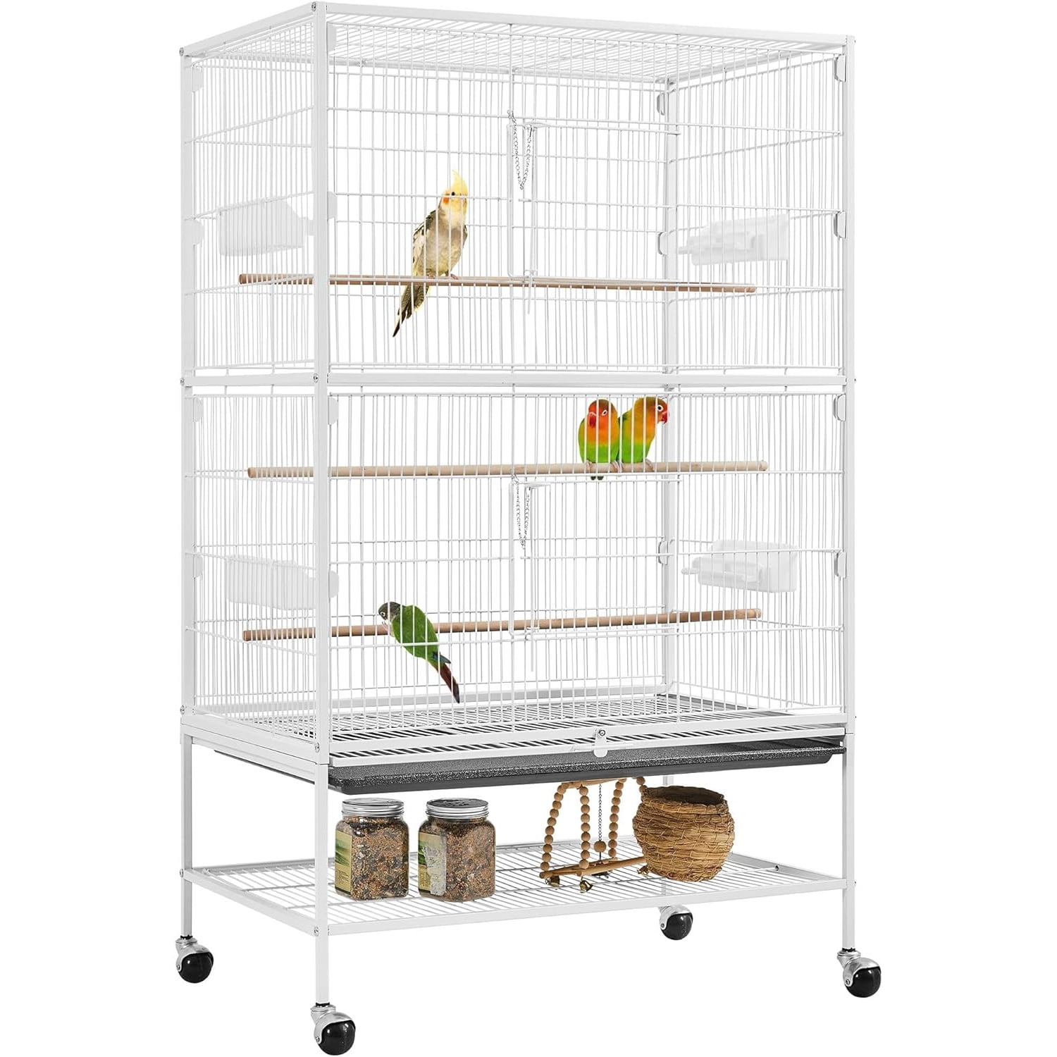 52inch Bird Cage Extra Large Parakeet Parrot Cage for Lovebird Cockatiel Conure Finch with Rolling Stand White