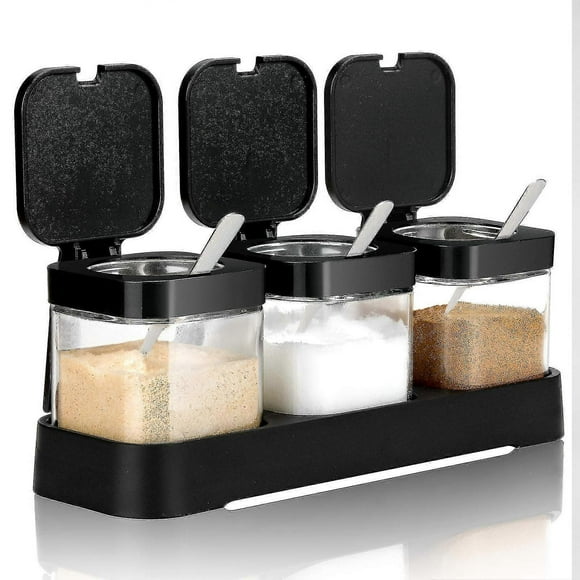 Spice Jar Spice Containers With Lids And Spoons 8oz Clear Glass Spice Jars Pots Spice Box Salt Container Sugar Bowl Set Of 3