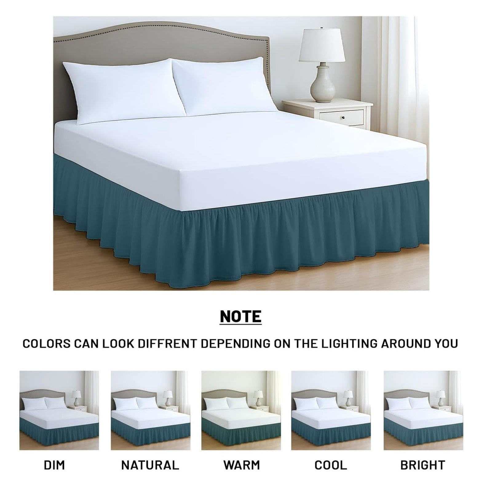 12 Inch Drop Ruffled Bed Skirt King Size - Classic Gathered Styling, Platform Style Dust Ruffle with Secure Fit, Split Corners, Wrinkle-Resistant Microfiber - Teal