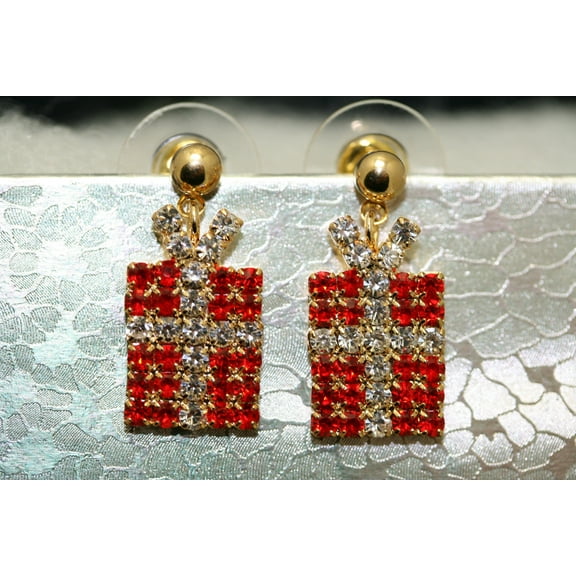 Stud Crystal, Rhinestone Christmas Holiday Earrings, Gift Box