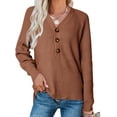 thumbnail image 1 of FOCUSNORM Pull Décontracté pour Femmes, Couleur Unie Manches Longues Col en V Tricoté, 1 of 5