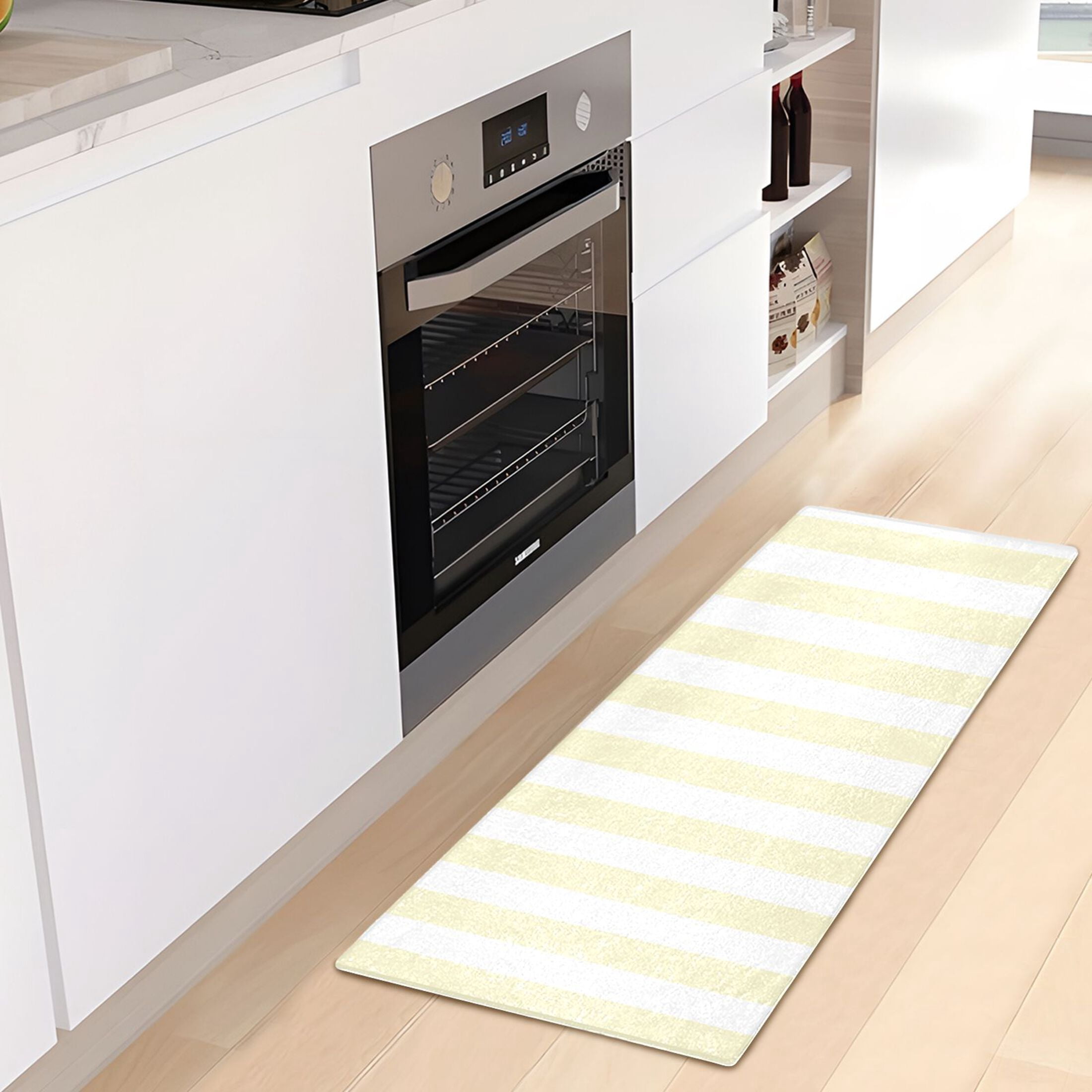 Dailycode Light Yellow and White Stripes Bathroom Rugs Non Slip Absorbent Soft Plush Quick Dry Bath Mat, 39"x20"