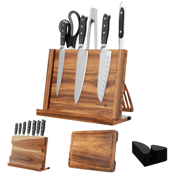 Magnetic Knife Block with Cutting Board and Knife Sharpener