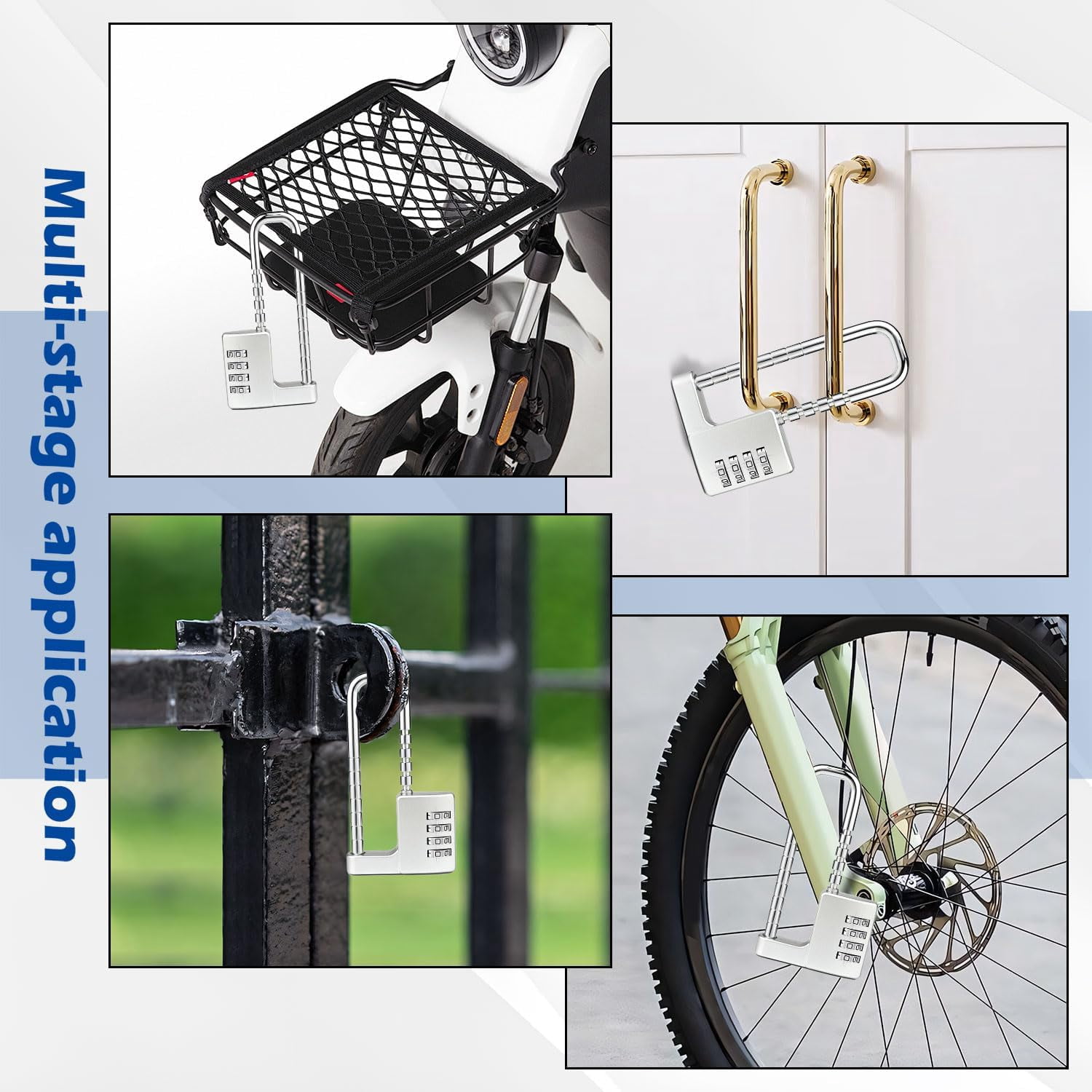 ABCISI Combination Padlock with Adjustable Shackle to Fit Different Locking Points, Zinc Alloy Versatile Lock for Cabinet Bike Gym Fences & Gate, Compact Size Can be Easily Carried and Stored, Silver