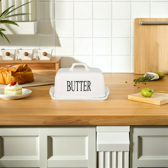 Masteelf Butter Keeper Crock Ceramic French Butter Dish White Butter Storage Jar Countertop Cheese Butter Container for Spreadable Butter