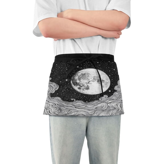 Yayeee Waist Apron with Pockets for Cooking Waterproof Half Server Aprons, Black Moon