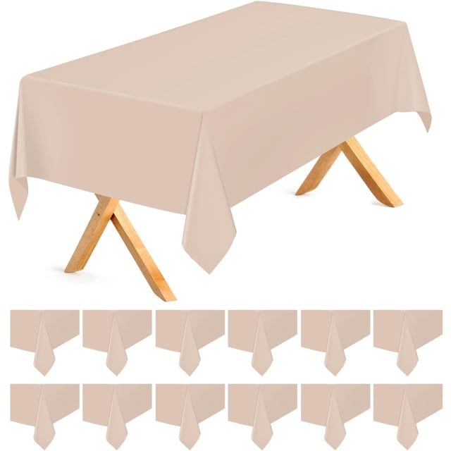 LoonWear Beige 12 Pack Plastic Tablecloths 54"x 108" Disposable Rectangle Table Cloth Plastic Table Cover for Party Disposable Tablecloths