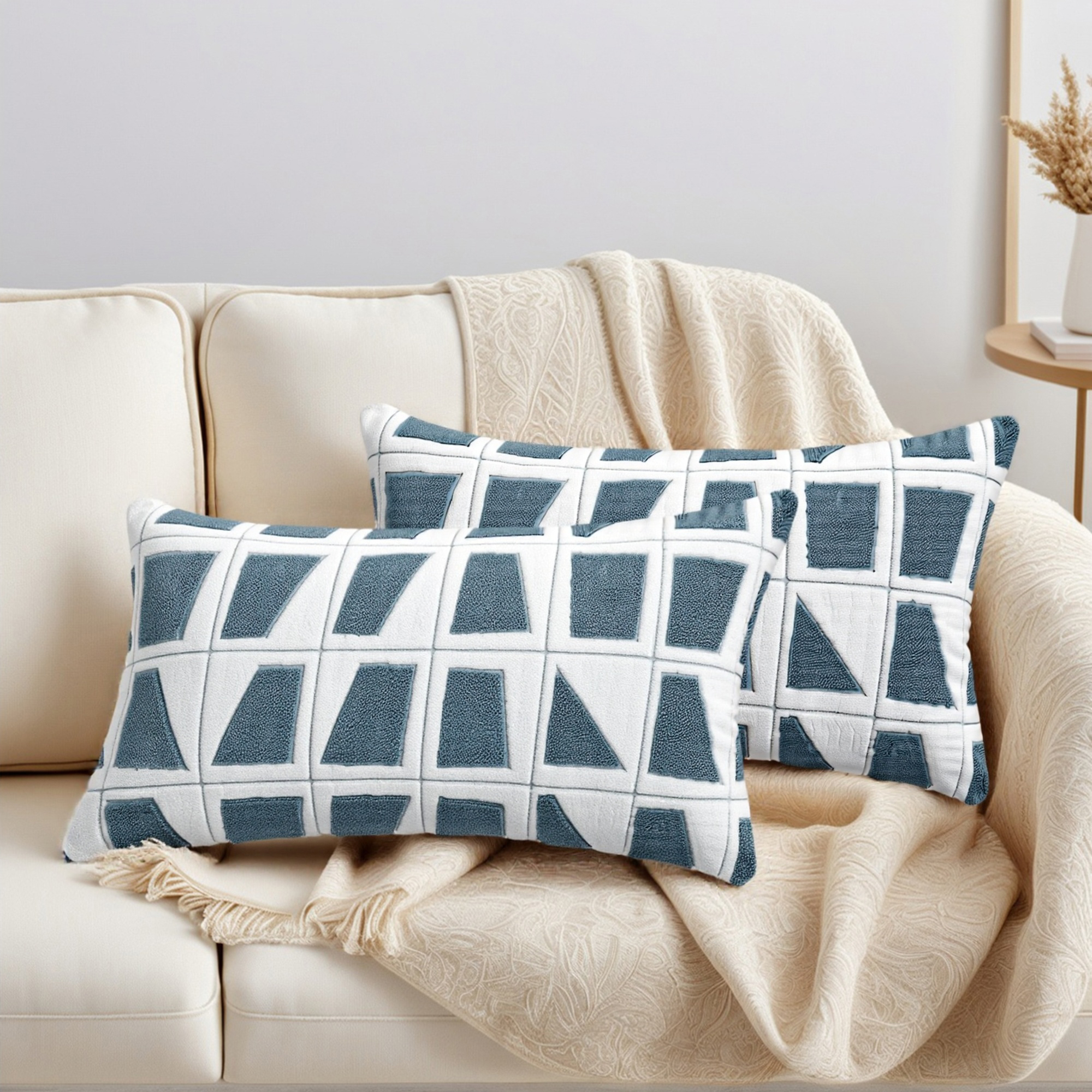 Unique Bargains Set of 2 Geometric Soft Plush Cushion Case Pillow Covers 20" x 12" Blue