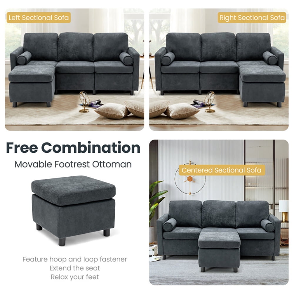 Finihen L-Shaped Sectional Sofa Couch, Sofa Bed, 3 Seat L-Shape Movable Convertible Sectional Sofa with Ottoman, for Living Room, Gray Finihen L-Shaped Sectional Sofa Couch, Sofa Bed, 3 Seat L-Shape Movable Convertible Sectional Sofa with Ottoman, for Living Room, Gray