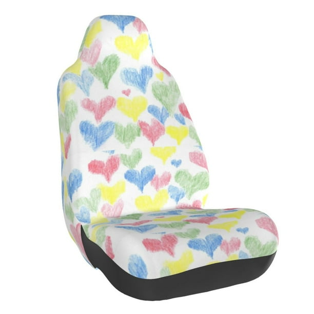 Balery Hand Drawn Colored Hearts Funda de Asiento para Auto con Diseño - Cubierta Frontal Suave y Transpirable con Protector Antideslizante- 1 Unidad