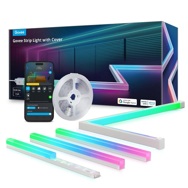 Govee RGBIC Tira de luces LED con cubiertas, luces LED inteligentes para dormitorio compatibles con Alexa y Google Assistant, canal difusor LED con luces LED Srtip, rodapiés, estudio, gabinete