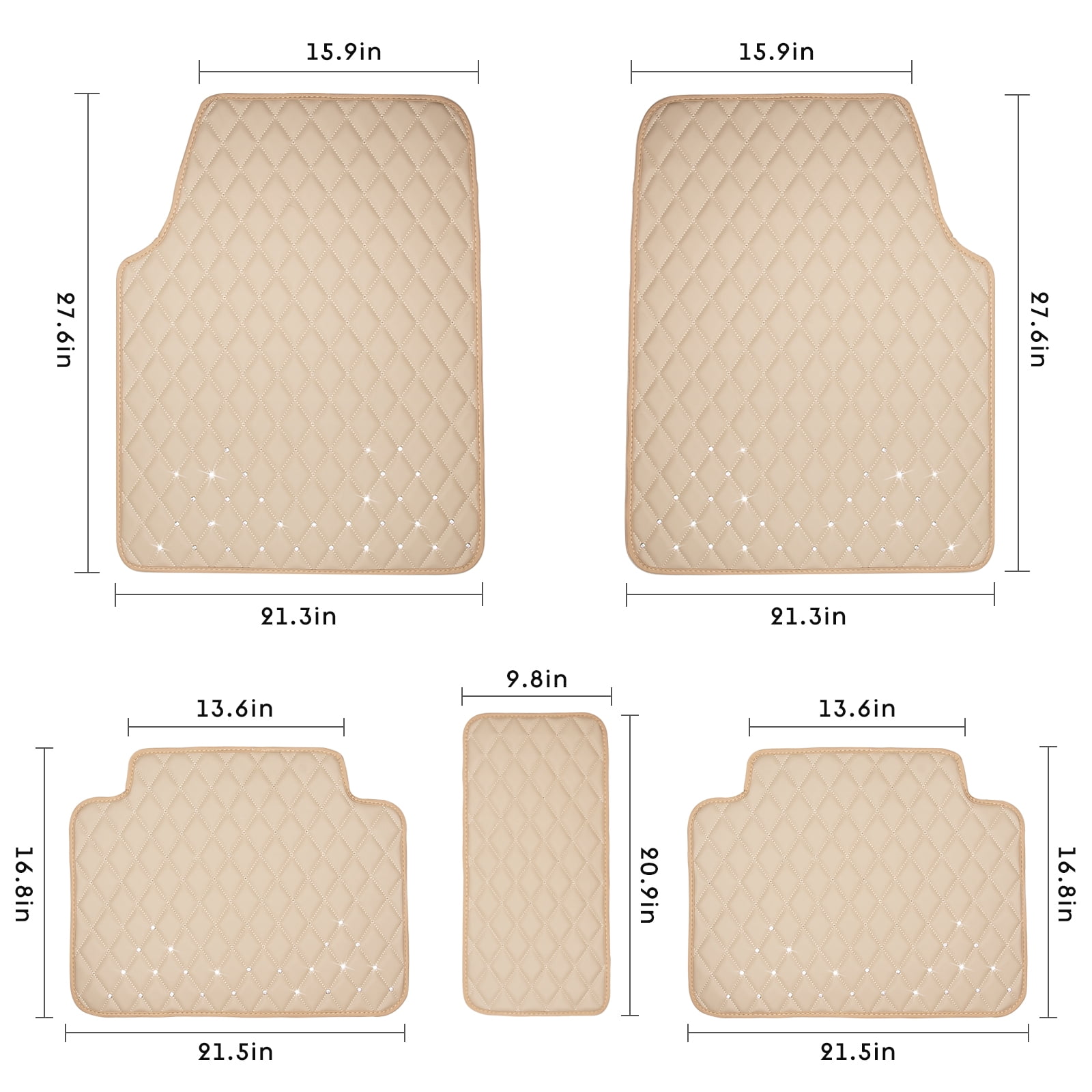 eing All Weather Pu Leather Floor Mats for Car SUV & Truck - 5 Pack/Set (Front & Rear), Heavy Duty Protection,Car Floor Cushion,Beige