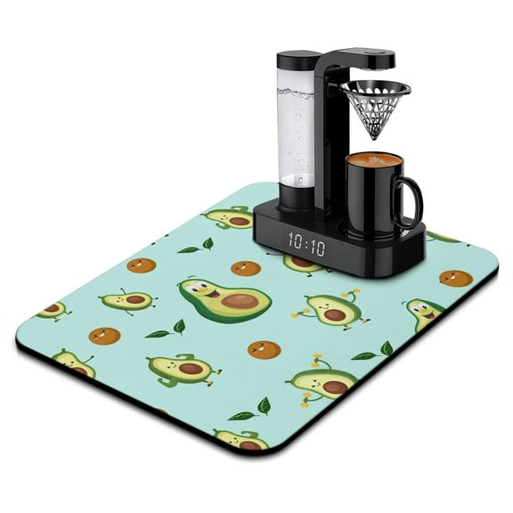 Avocado Art Dish Drying Mat, Green Fresh Fruit Design Kawaii Absorbent Kitchen Mat