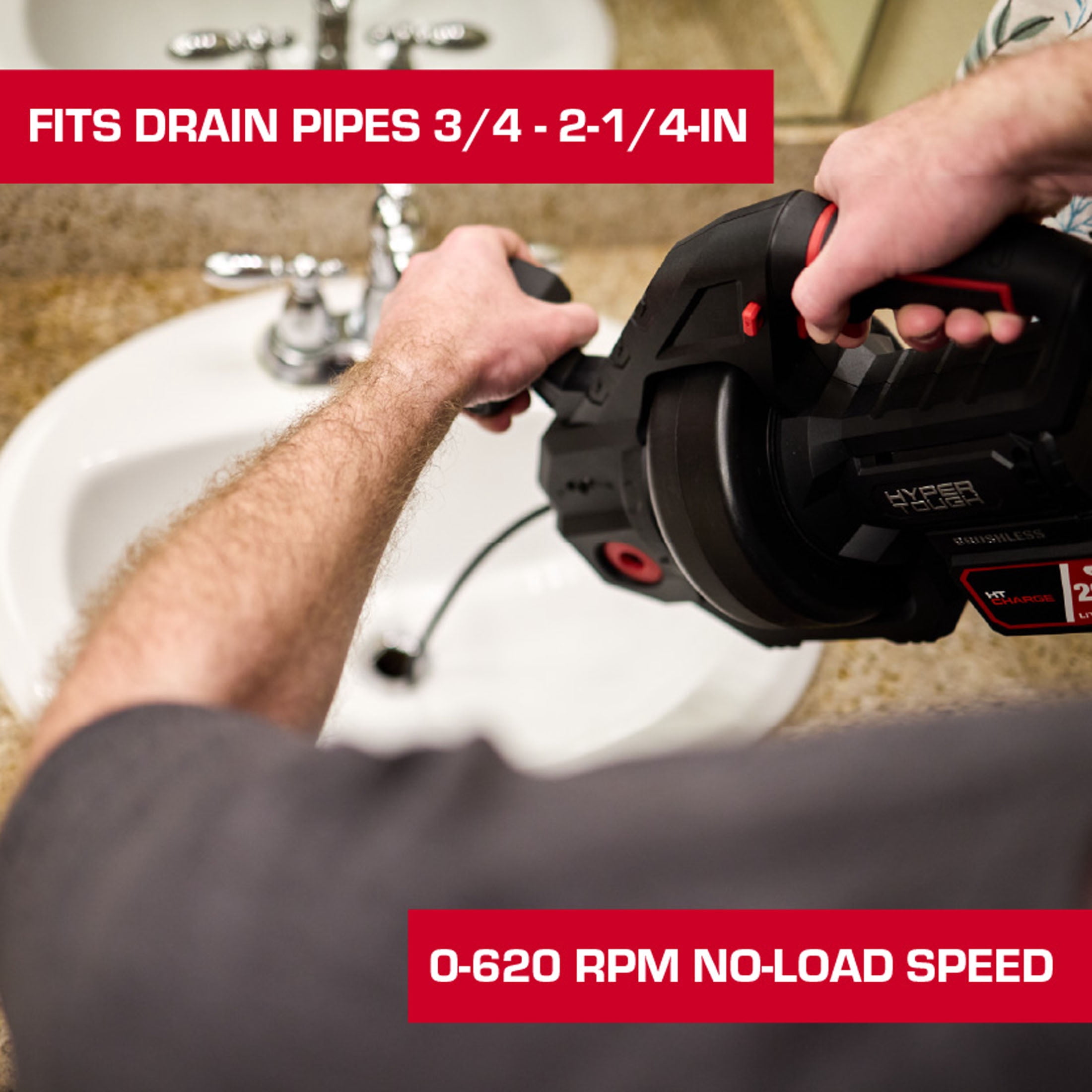 Hyper Tough 20V Max Cordless Brushless Drain Auger with 2.0Ah Battery