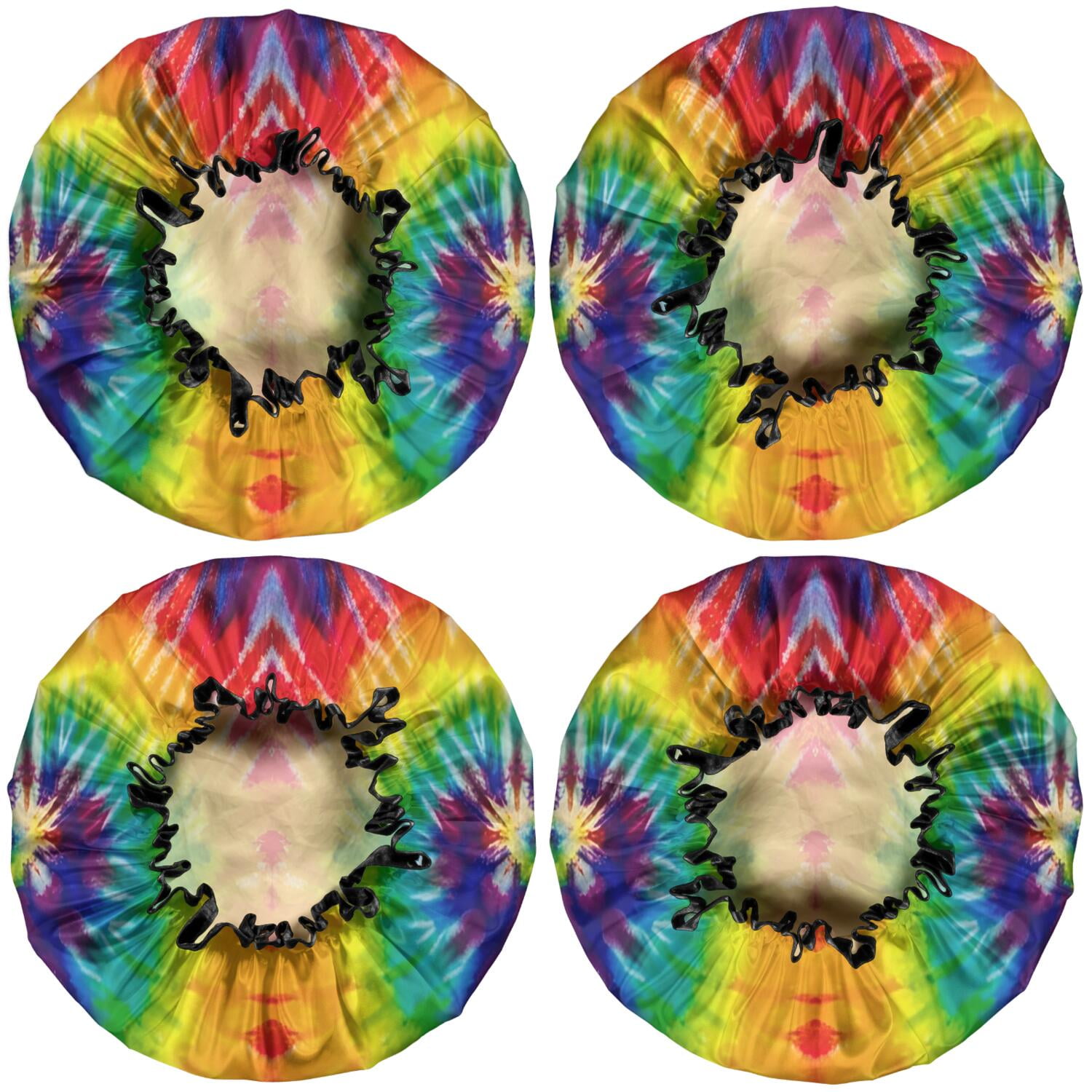 Shower Caps,Colorful Tie Dye Pattern Waterproof Shower Cap for Women 4 Pieces,Double Reusable Hair Cover for Shower PEVA Elastic Stretch Hem