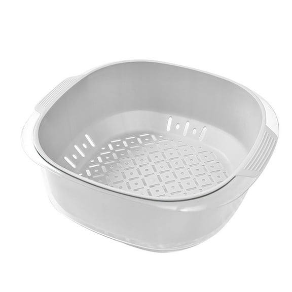 WNFJR PET Double-Layer Vegetable Drainage Basket, Coffee Table Fruit Washing Basket with Handle, Plastic Kitchen Vegetable Drying Bowl, Multipurpose Food Drainage and Cleaning Bowl