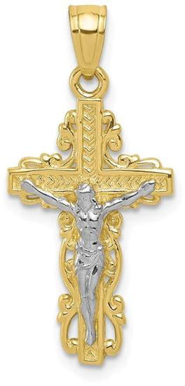 10K Rhodium Plated Yellow Gold & Rhodium Crucifix Pendant
