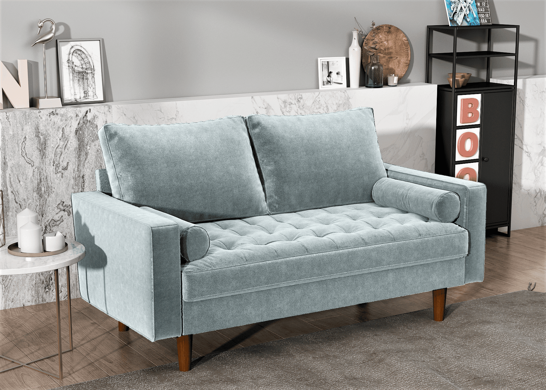 US Pride Furniture Mac Velvet 2 Seater 58'' Living Room Loveseat, Tiffany Blue