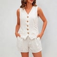 thumbnail image 2 of Arlun Womens 2 Piece Short Sets Sleeveless Button down Vest Top and Shorts with Pockets Summer Two Piece Matching Outfits Solid Color Simple Comfort Versatile Daily Wear White XL, 2 of 3