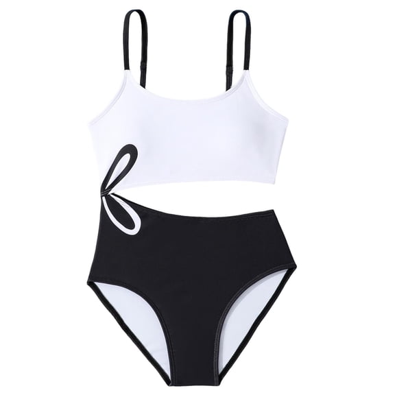 Virmaxy Summer Black White Hollow Camisole Swimsuit Set for Girls Cut Out One Piece Swimsuit Modern Elegant Bathing Suit for Stylish Pool and Beach Days,for 6-13 Years Black