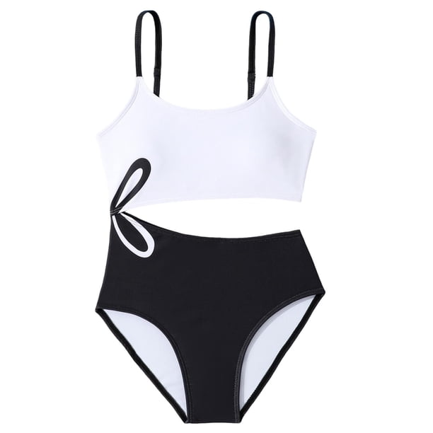 Odeerbi 6-13 Años Niñas Una Pieza Bikini Conjunto Color Bloque Verano Playa Recorte Traje de Baño Lindo