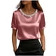 thumbnail image 3 of TaTaai Women's Office Casual Top Short Sleeve Round Neck Pearl Accent Solid Color Summer Blouse Professional Loose Fit Shirt Gift, 3 of 5