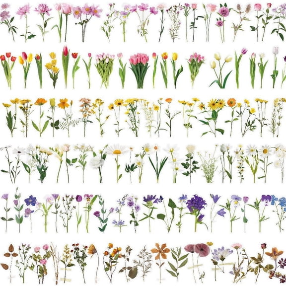 240PCS Flower Stickers, 6 Sheets Vintage Floral Deco Stickers, Transparent Plant Stickers for Scrapbooking, Journal, Water Bottle, Laptop – Cute Wildflower Cottagecore Stickers for Crafts Gifts