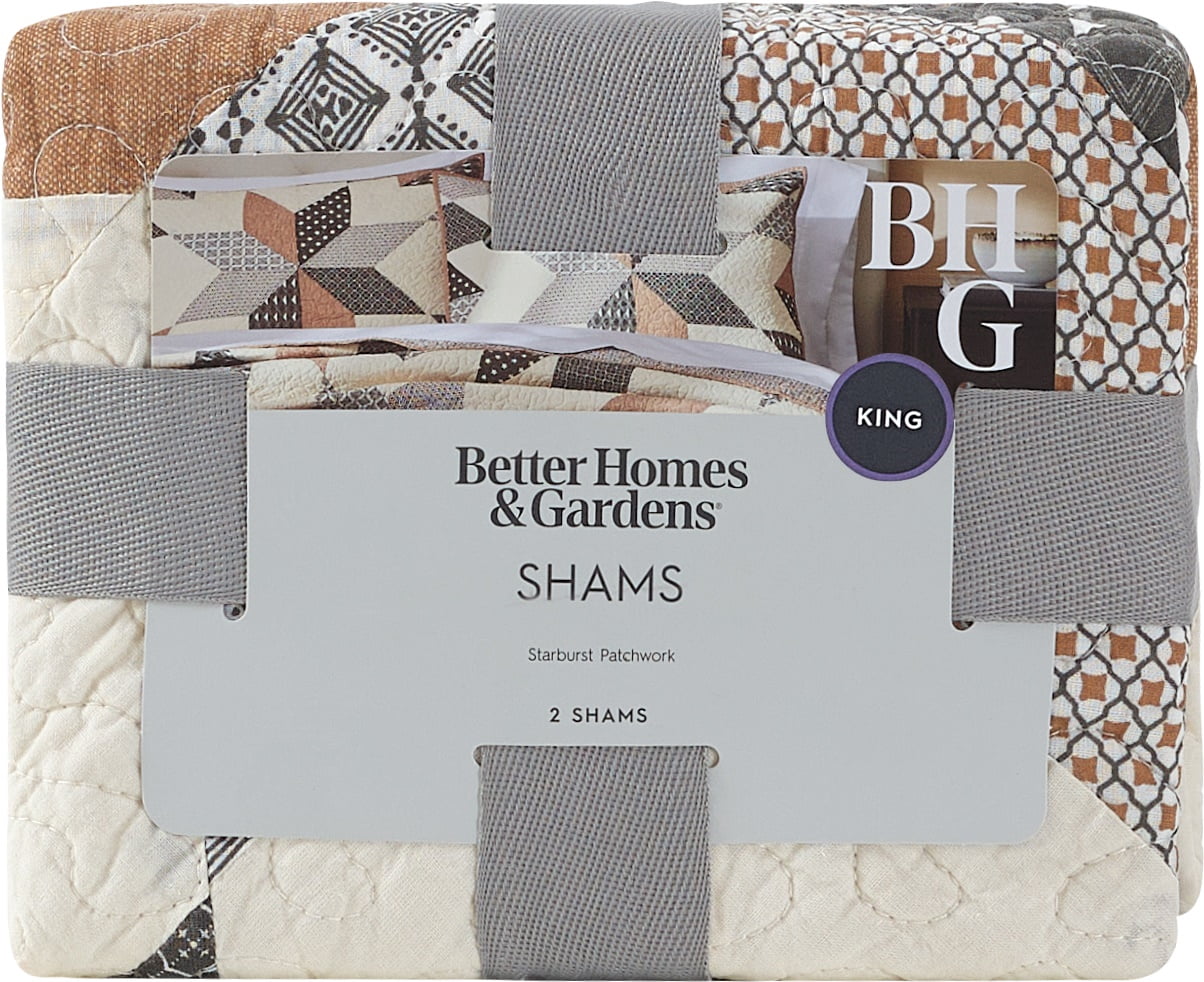 Better Homes & Gardens Starburst Patchwork Cotton Pillow Shams, King, 2 Pack
