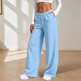 thumbnail image 2 of Sweatpants for Women Plus Size Winter Solid Color Elastic Waist Warm Pants Athletic Wide Leg Drawstring Trousers with Pockets, 2 of 8
