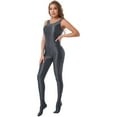 thumbnail image 2 of TiaoBug Womens Oil Sleeveless Bodycon Jumpsuit Sheer Full Body Sport Bodysuit Bodystocking Tight Swimsuit Dark Grey M, 2 of 7