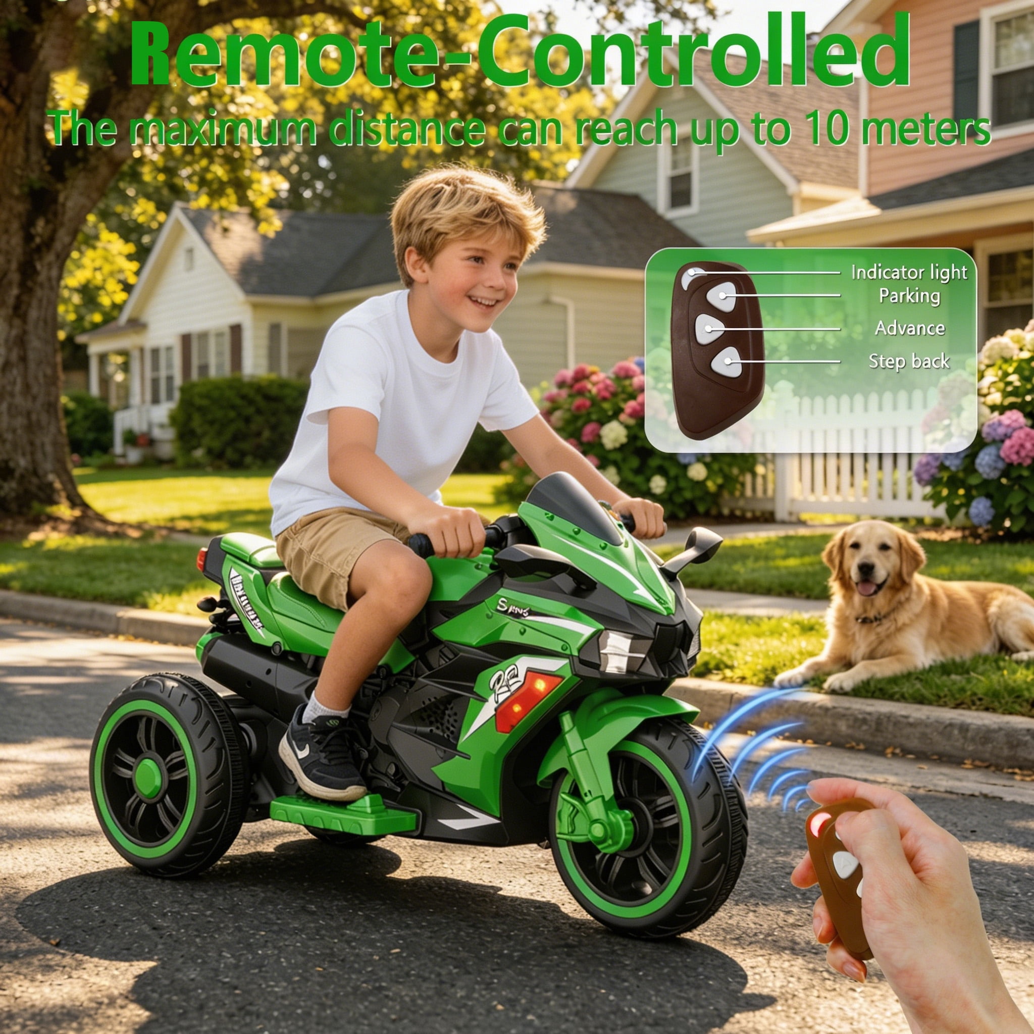 HNH 12V Ride On Motorcycle with Remote Control, Electric Motorbike for Kids, LED Tire and Bluetooth Music, Ride On Car for Gifts