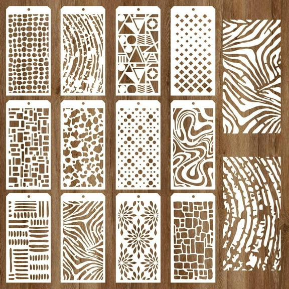 12 Pcs Decorative Painting Templates 12 Styles Brick Layered Texture Painting Stencils Reusable Art Drawing Templates for Painting on Wall Wood Home Decor