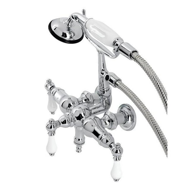 Kingston Brass CA24T1 3.37 in. Vintage Tub Wall Mount Clawfoot Tub Faucet with Hand Shower, Polished Chrome