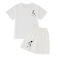 thumbnail image 3 of shoper Girls Outfits Round Neck Letter Print Cotton Short Sleeve Tops and Shorts Loose Baby Girl Outfits Stylish Girls' Summer Clothing Sets White 140, 3 of 5