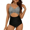 thumbnail image 6 of BiZtdJrK Womens Fashion One Piece Swimsuits Cross Tie Back Striped Print Beach Vacation Swimwear Wrap Front Cutout High Waisted Bathing Suit Black S, 6 of 8