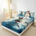 thumbnail image 4 of Feelyou Raccoon Riding Shark Twin Sheet Sets, Kawaii Sealife Animal Twin Fitted Sheet, Ocean Birds Flat Sheet, Ultra Soft Home Decor, 3-Piece, 4 of 7