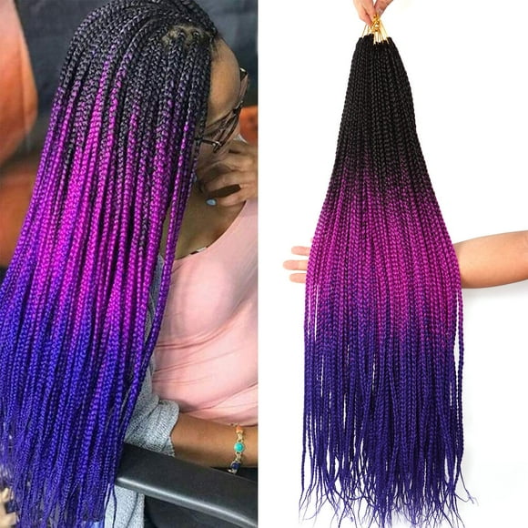 6 Packs Goddess Box Braids Crochet Hair 30 Inch Ombre Prelooped Crochet Box Braids Crochet Hair for Black Women Braiding Hair (30 Inch 6 Pack, 1B/Purple/Blue)