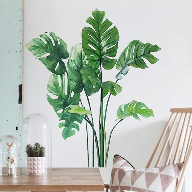 Calcomanías de pared de hojas Hoja de Monstera Plantas tropicales Pegatinas de pared para sala de estar, carteles de pared de hojas de palma Plantas verdes naturales Murales artíst