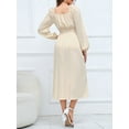 thumbnail image 5 of KelaJuan Women Casual Dress Elegant V Neck Long Sleeve Solid Color Party Dress Summer Elastic Waist Slim Fit Long Dress, 5 of 6