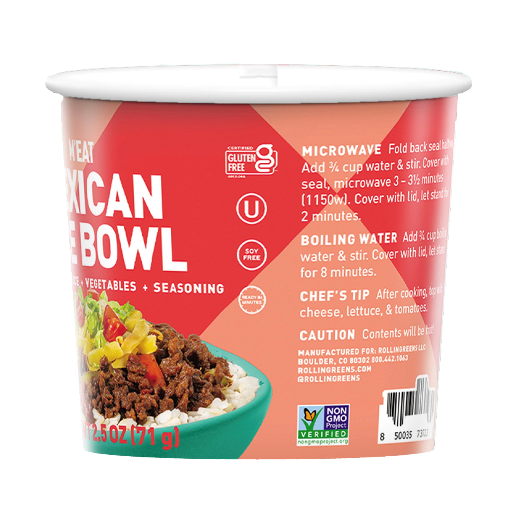 (2 pack) RollinGreens Plant-Based Mexican Rice Bowl, 2.5oz Bowl, 1 Count
