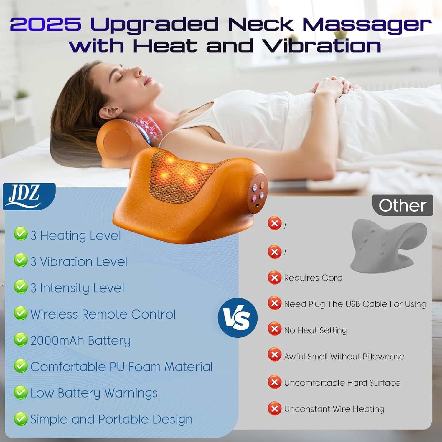 Neck Massager with Heat, 3-in-1 Electric Cervical Massager for Pain Relief & Hot Compress, Ergonomic Neck and Shoulder Relaxer Stretcher - Ideal Gift for Office Workers, Athletes & Everyone, Brown