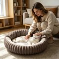 thumbnail image 4 of CSStudio Cozy Hooded Round Pet Bed, Soft Semi-Enclosed Cat Dog Bed, Double Sided Warm Calming Nest Bed for Small Medium Dogs & Cats, Anti- Winter Sleeping Cushion, 4 of 5
