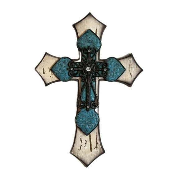 Large Rustic Layered Wall Cross Resin Wood Grain Religious Home Decor