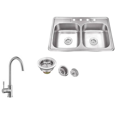 Magnus Sinks 33 In X 22 In 20 Gauge Stainless Steel Double Bowl Kitchen Sink With Gooseneck Kitchen Faucet